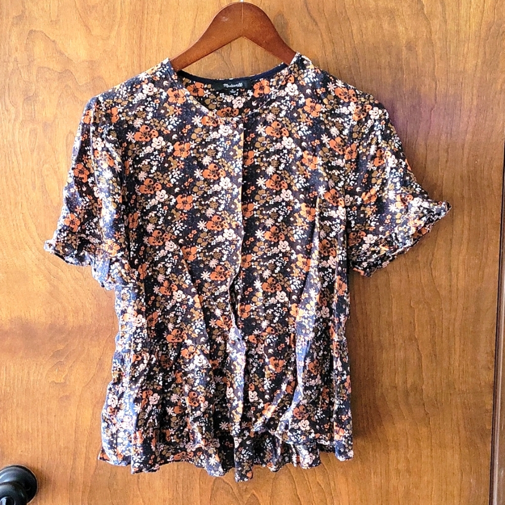 Madewell Peplum Silk Print Top Sz M